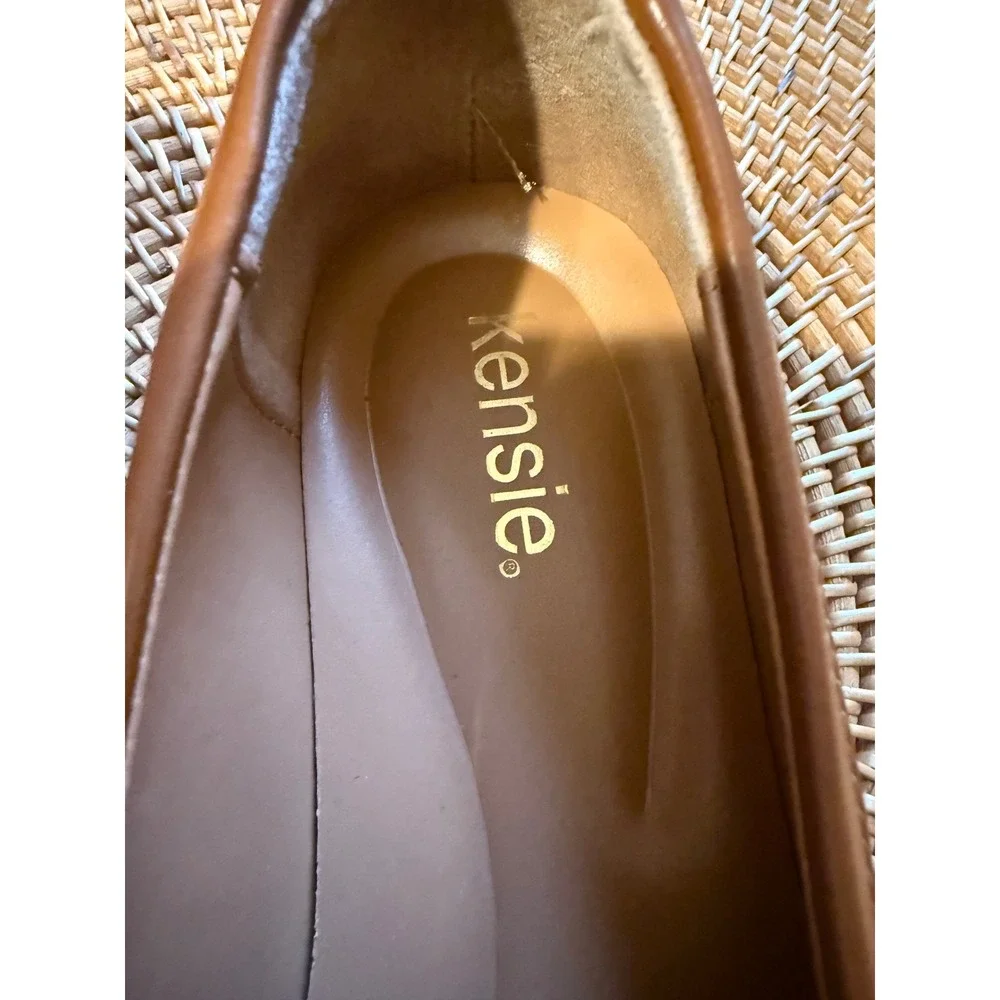 Kensie Womens Cognac Brown Faux Leather Penny Loafers Classic Slip On Flats